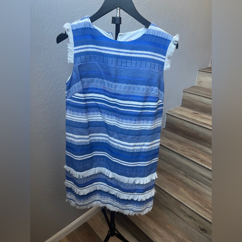 Hutch Blue and White Patterned Dress with fringe